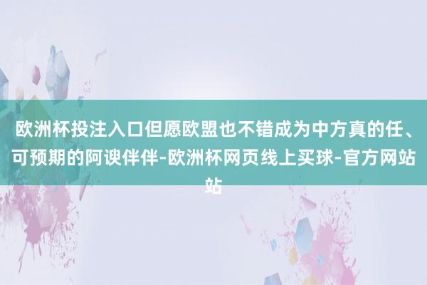 欧洲杯投注入口但愿欧盟也不错成为中方真的任、可预期的阿谀伴伴-欧洲杯网页线上买球-官方网站