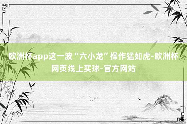 欧洲杯app这一波“六小龙”操作猛如虎-欧洲杯网页线上买球-官方网站